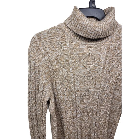 Club Room Chunky Cable Knit Turtleneck Sweater Small Oatmeal Grandpa Fisherman - Picture 2 of 8